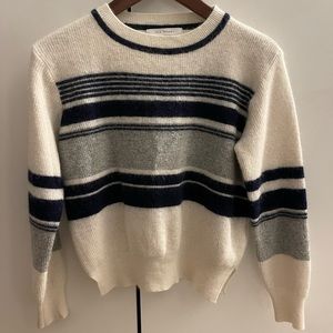 Ivory Fluffy Stripe Knit Sweater Korean Style